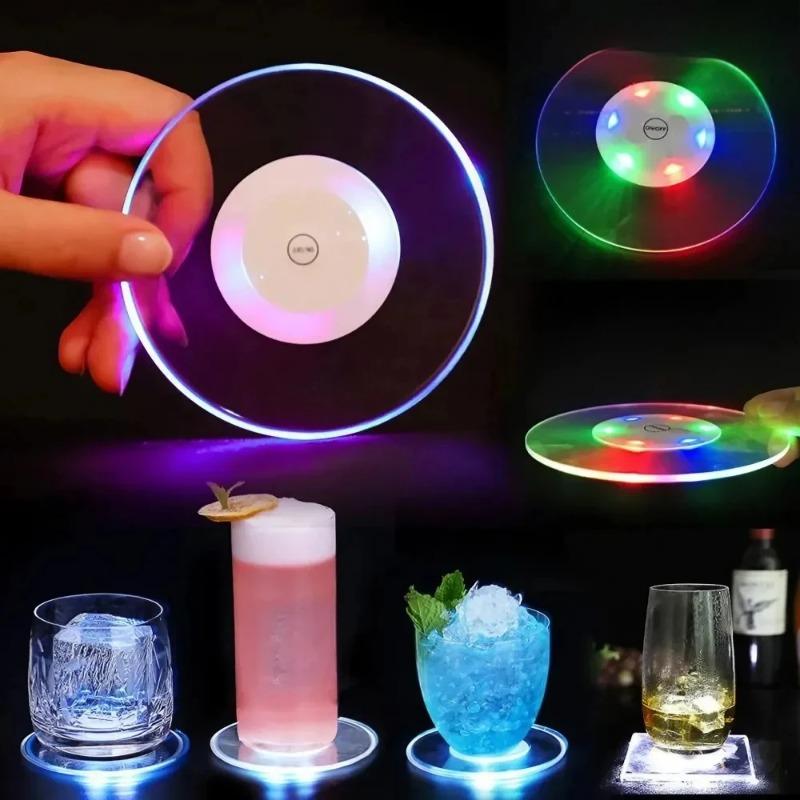 LED Leuchtender Untersetzer Flaschenaufkleber Tischset, Bunter Blinkender Lichtring für Bar Nachtclub Party Stand Getränkedekoration