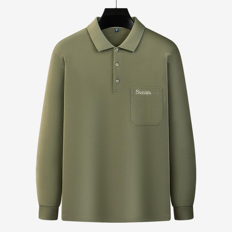 

Футболка с длинными рукавами Dad Wear, весенняя и осенняя, для среднего возраста, мужская хлопковая повседневная рубашка P Olo с лацканами M хаки