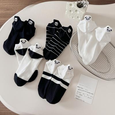 Calzini da donna ricamati con cartone animato panda primavera/estate a taglio basso scollati antiscivolo in cotone multicolore gamba corta calzini da barca da donna