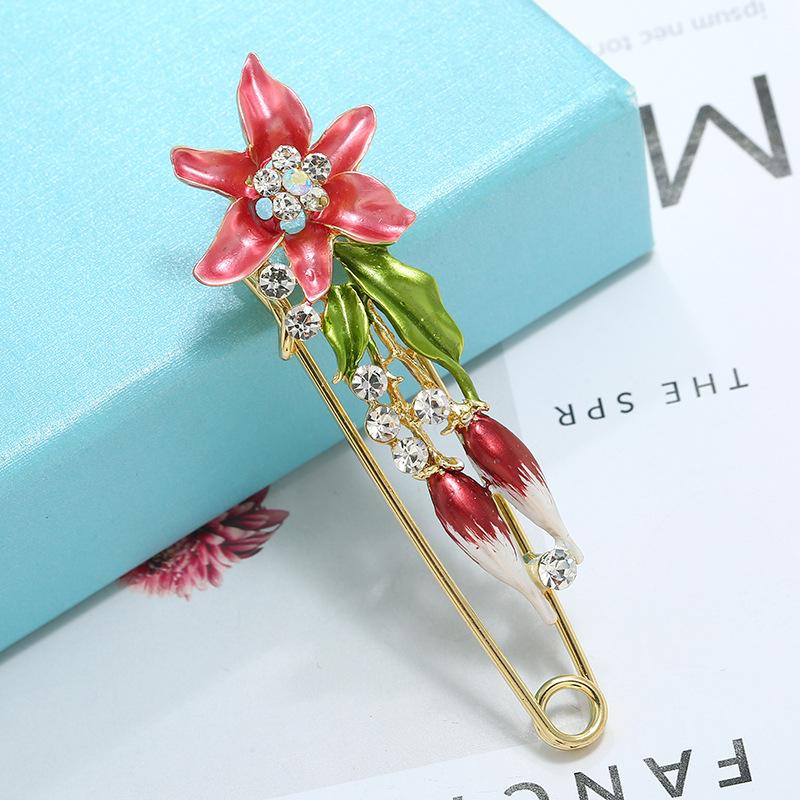 Oil silk scarf buckle brooch women's fixed clothes cardigan pin tulip flower temperament versatile accessories