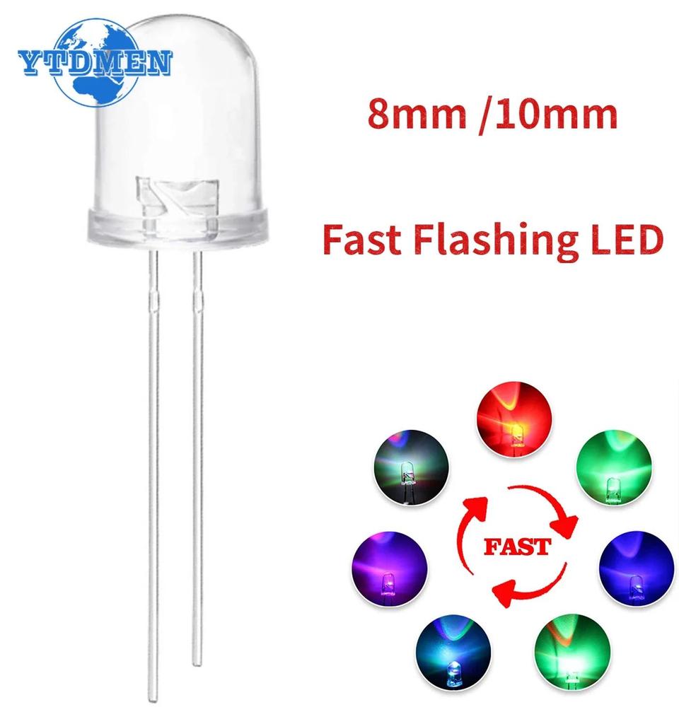 10 STÜCKE LED Diode 8mm 10mm Mehrfarbig RGB Schnell Blinkende LED Leuchtdioden Transparent Rund Blinklampen