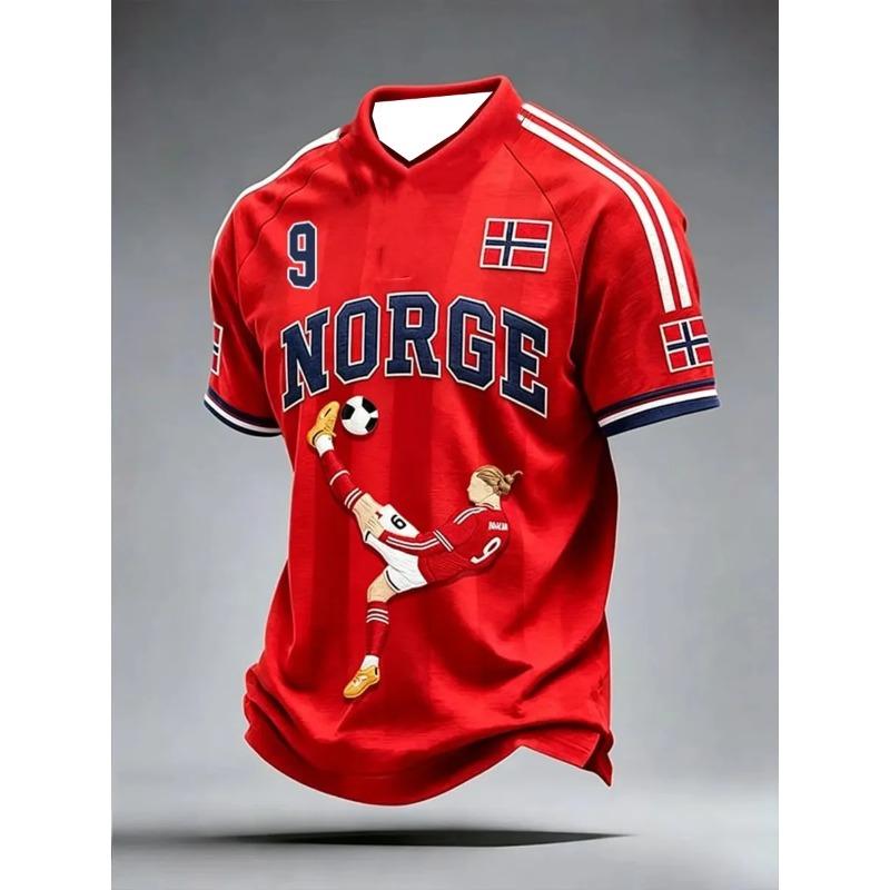 MDHAO xin nan zhuang  3D txu 2026 Nieuw Heren Norge Noorwegen 3D Geprint Voetbalshirt Sneldrogend Sweatshirt T-shirt Geschikt voor Dagelijks en Trainingsgebruik XL