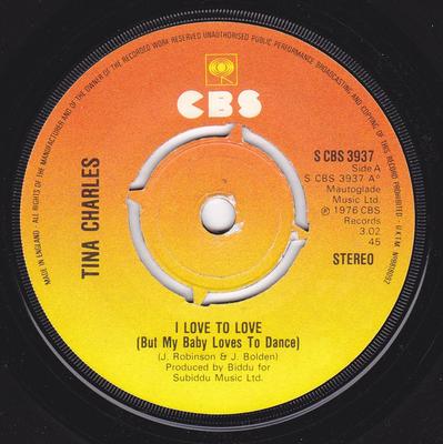 7-Zoll-Schallplatte TINA CHARLES - I Love To Love SCBS3937 CBS 1976 UK Pop Gebraucht