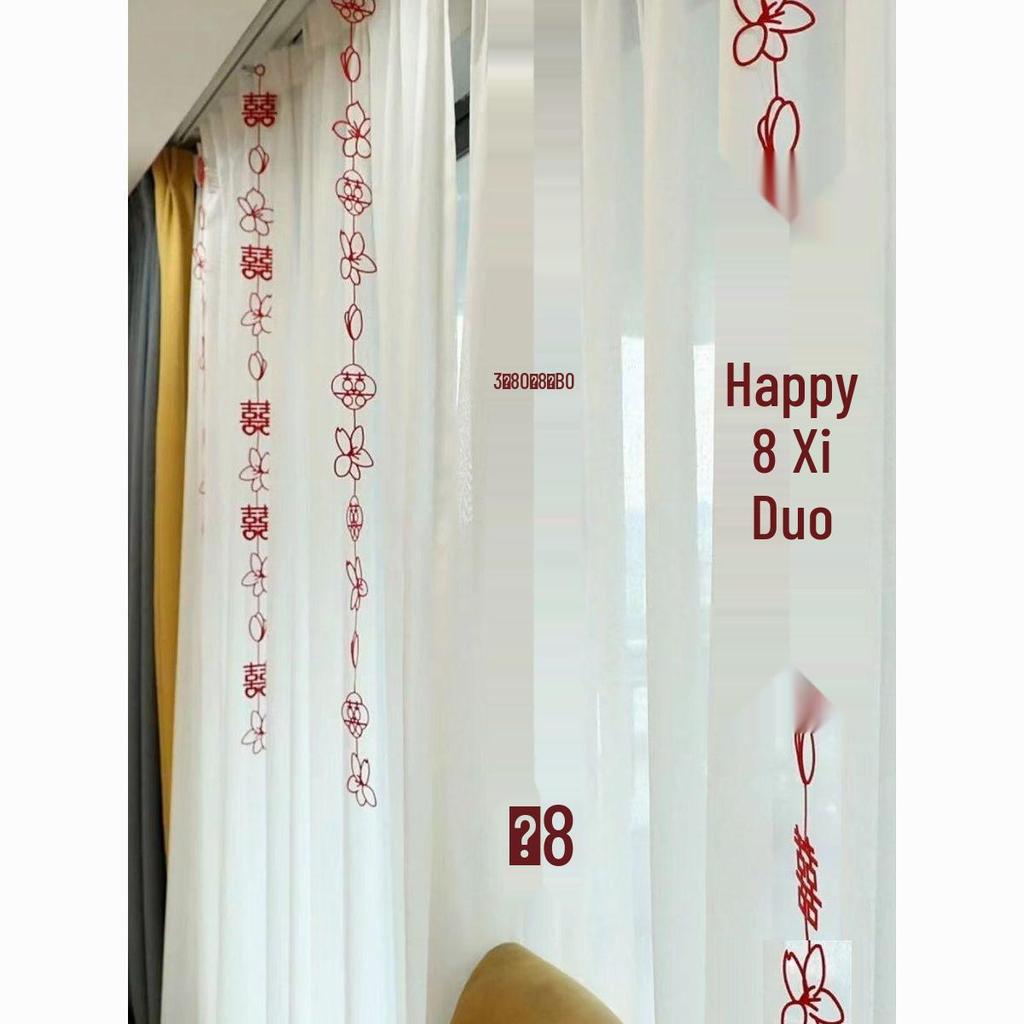 Wedding Room Decor Set: Double Happiness Curtains & Ornaments for Bedroom or Hotel