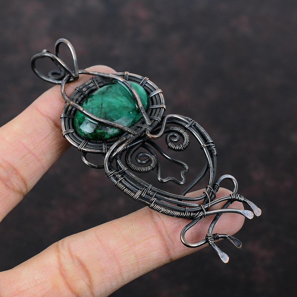 Faceted Zambian Emerald Copper Pendant Copper Wire Wrapped Gemstone Pendant Handmade Copper Jewelry Engagement Gift Dainty Wire Wrap Jewelry