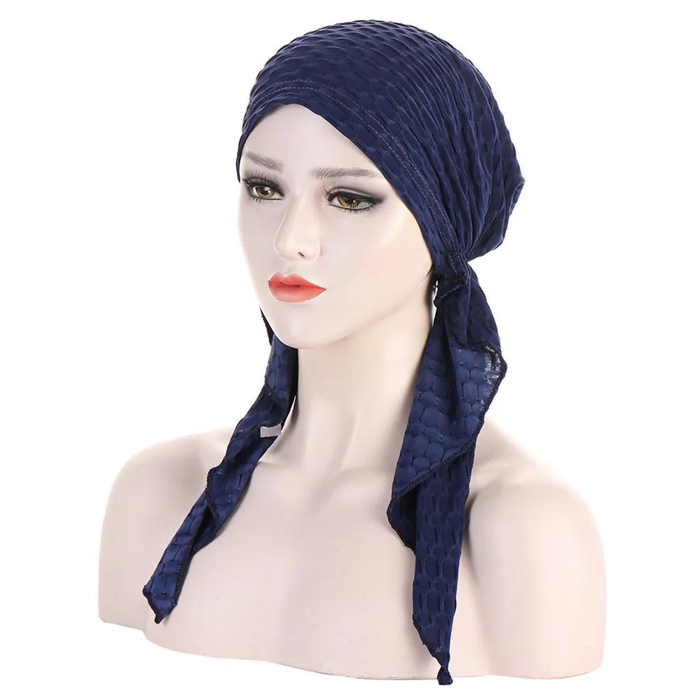 New Muslim Inner Hijab Turban Women Pre-Tied Cap Long Tail Headscarf Wrap Beanies Bonnet Head Scarf Stretch Headwear Ninja Hat