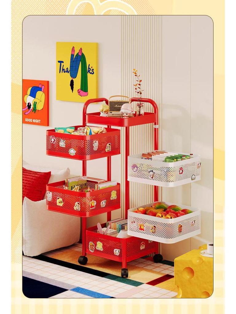 Mobile Floor-standing Storage Rack with Wheels for Bedroom, Living Room, Snacks, Essentials, and Vegetables
