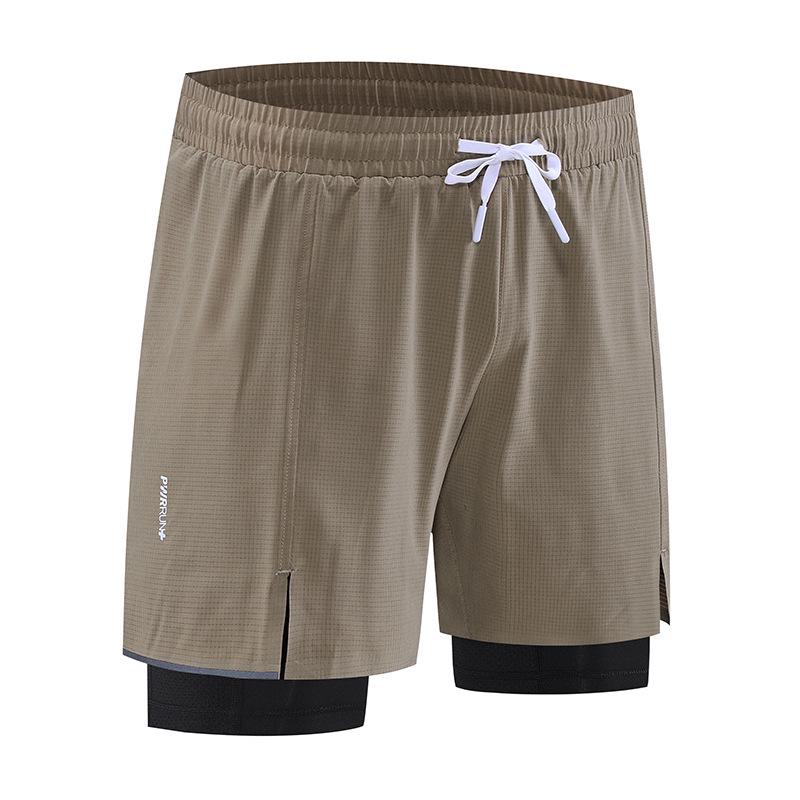 2024 Men's Quick-Dry Sports Shorts, Fake Two-Piece Design, Mid-Length with Inner Lining for Running or Training