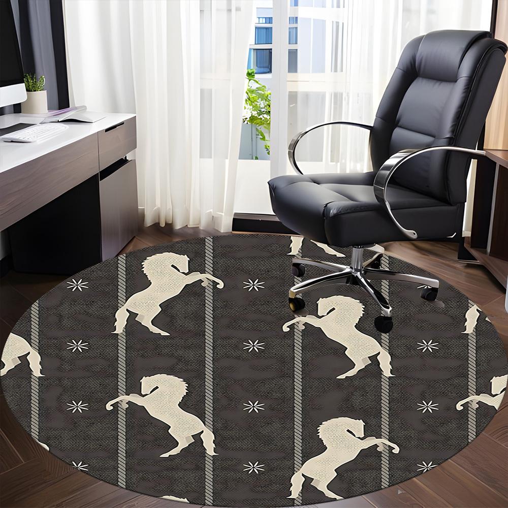 1pc Horse Pattern Office Round Area Rug, Under Office Chairs Bedroom Living Room Home Decor, Room Deco