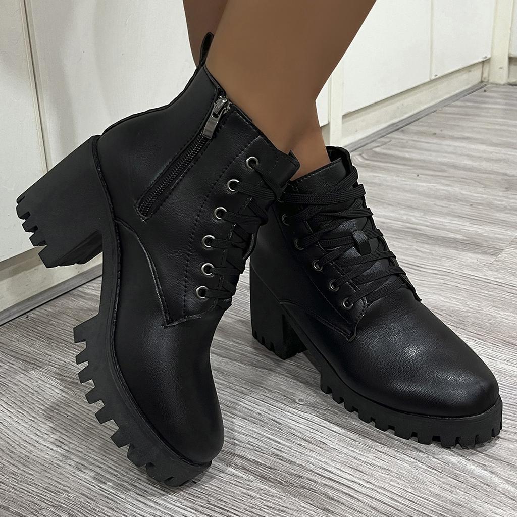 Winter New Fashion Comfortable Elegant Square with Women's Shoes Side Zipper Round Head Solid Color Simple Thick Heel Boots
