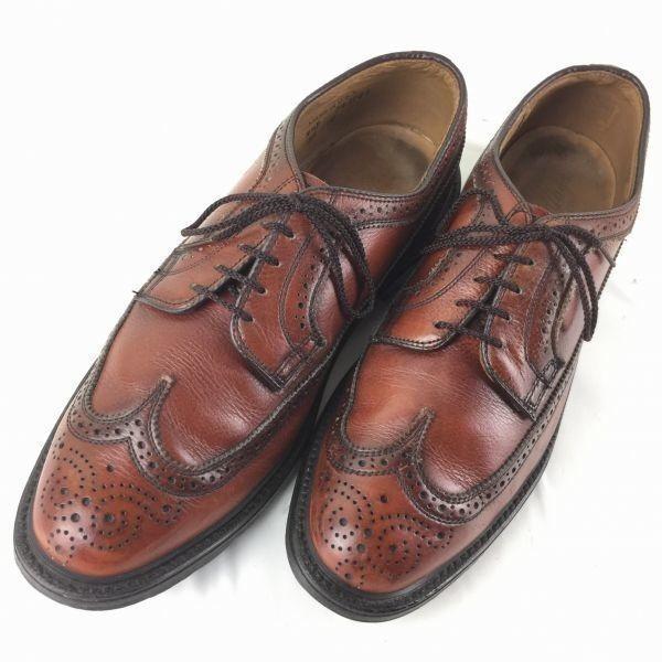 Vintage Made in USA Johnston & Murphy Long Wingtip Business Shoes Brown size 9.5D 27.0-27.5 Men's(USED)