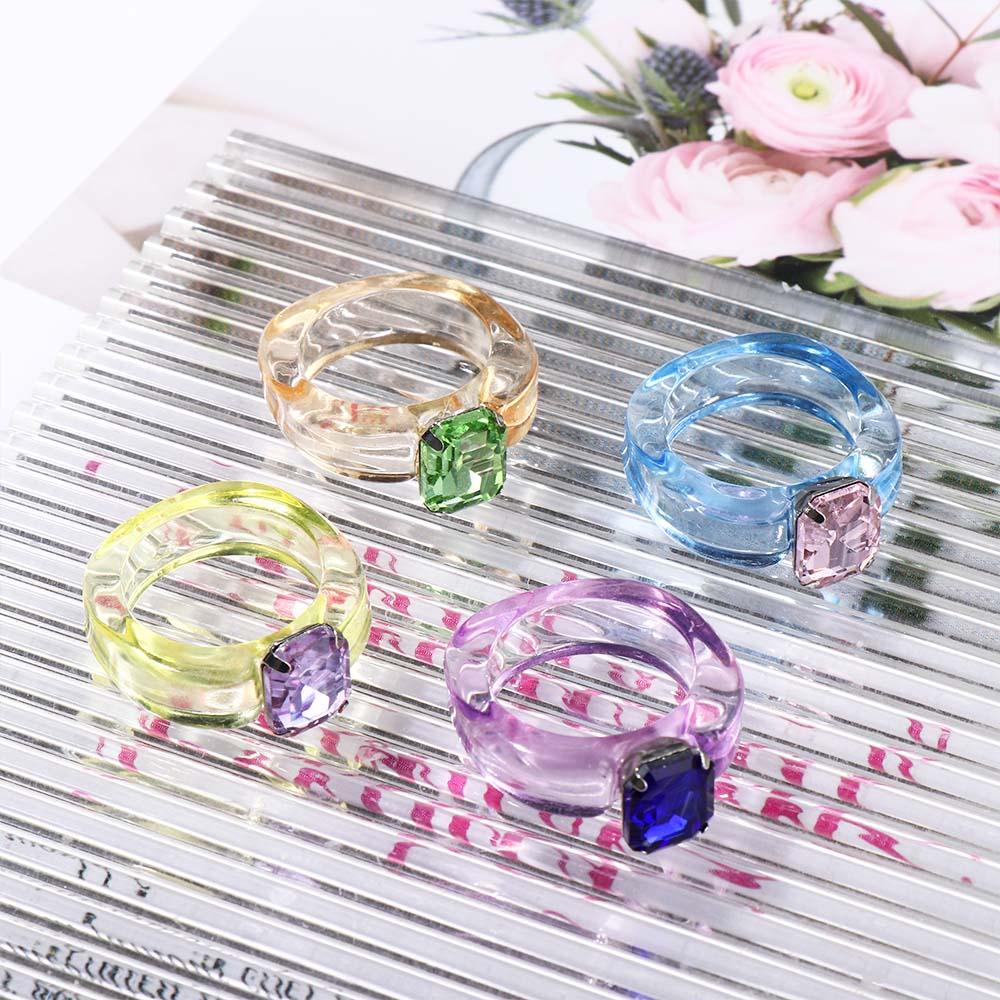 Trendy Retro Cool Acrylic Women Jelly Color Resin Rings Finger Ring Fashion Jewelry Transparent