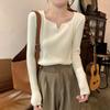 Fashion Square Collar Inner Knitted Pullover Bottoming Sweater Autumn Winter Slim Fit Office Loose Tops Knitwear V Neck Solid Basic Sweet Clothing