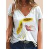 Summer V-neck 3D Bird Printed Top Fashionable Casual Short Sleeved Women's T-shirts
