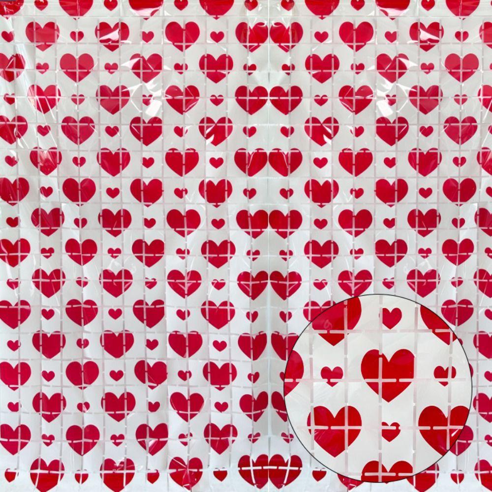 Heart Pattern Love Rain Curtain Foldable Hanging Valentine's Day Party Backdrop Widely Application Easy To Install
