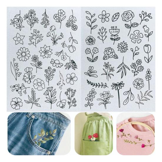 2 Sheets Water Soluble Embroidery Stabilizer DIY Stick Stitch Embroidery Paper with Pre-Printed Flowers Leaves Animals Pattern Beginners Sewing Lover