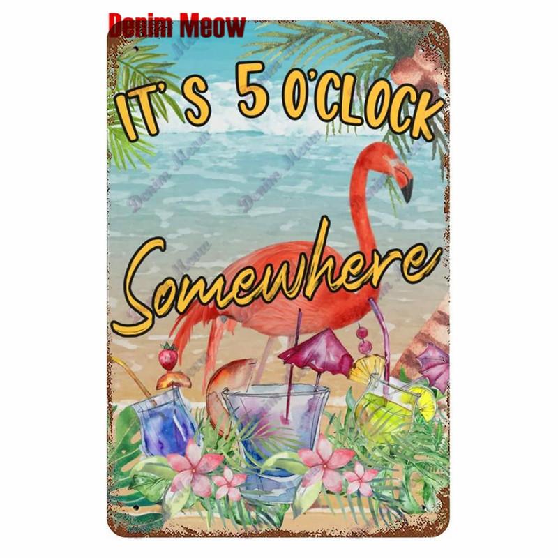 Metal Tin Sign Wall Decor, Vintage Parrot Cocktail Bar Plates, Kitchen Painting Decor, It's 5 O'clock, WY23