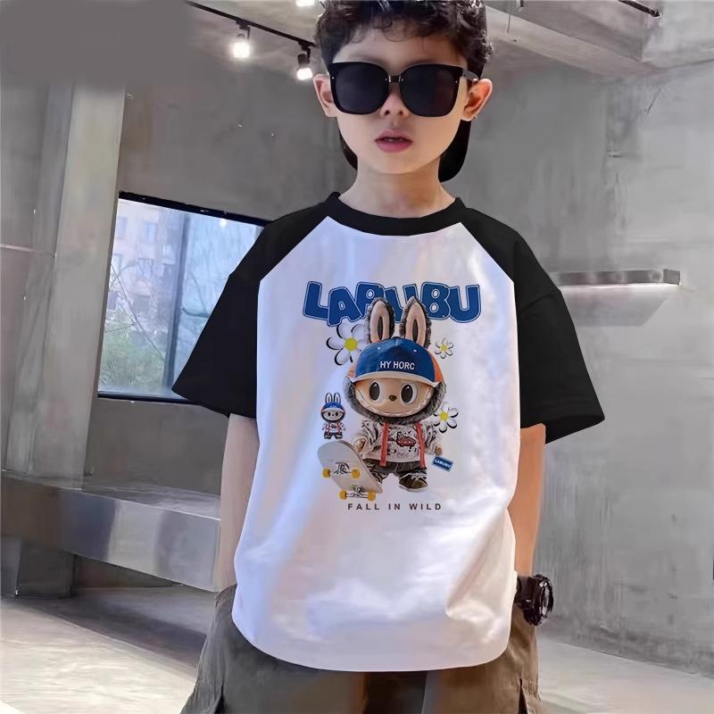 Cartoon Graphic Kids Adult Labubu Printed T-shirt Summer Men and Women's Fashion Boy Short Sleeved T-shirt Top Pullover