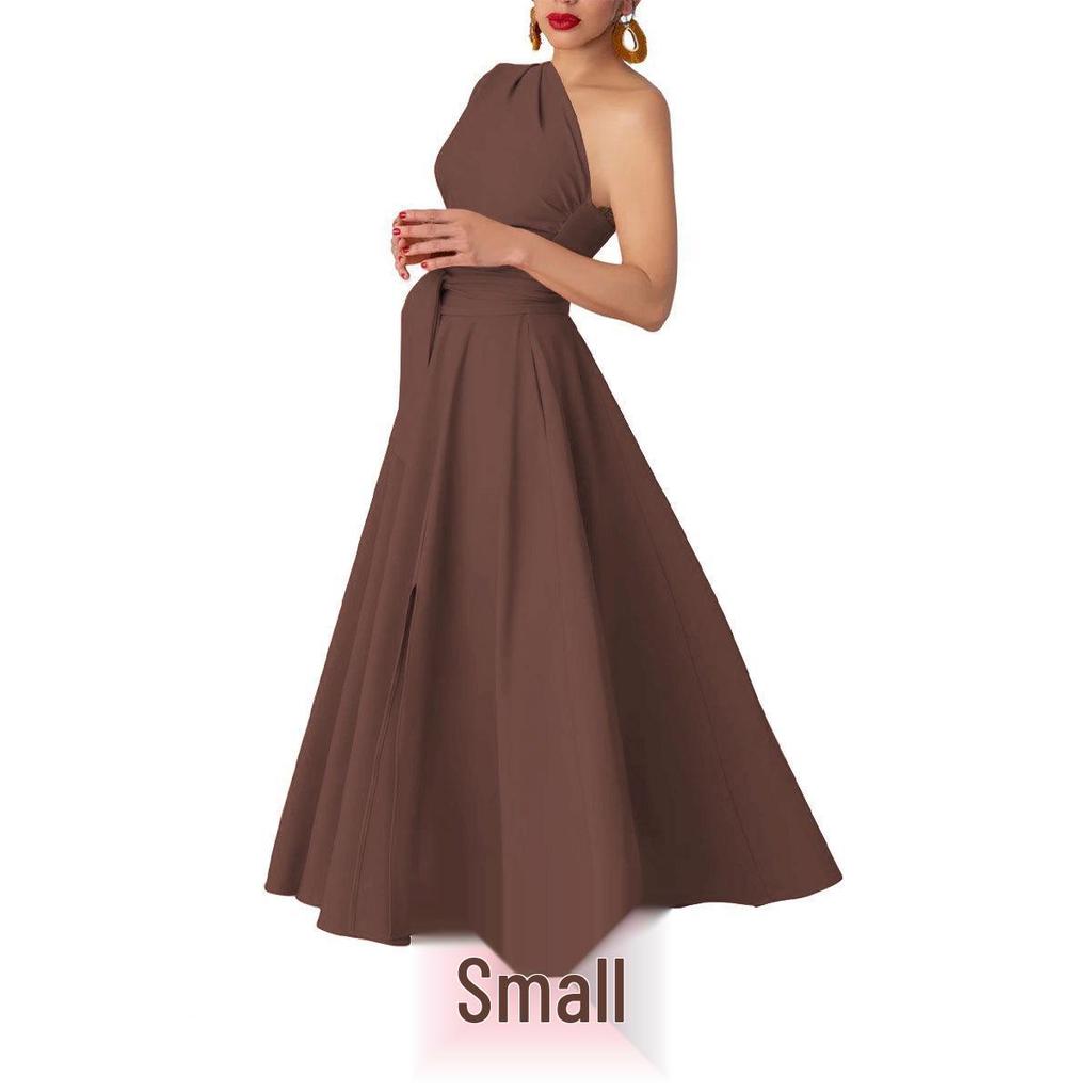 Summer Style Women's Sleeveless One-Shoulder Dress with Cinched Waist and Wide Hem