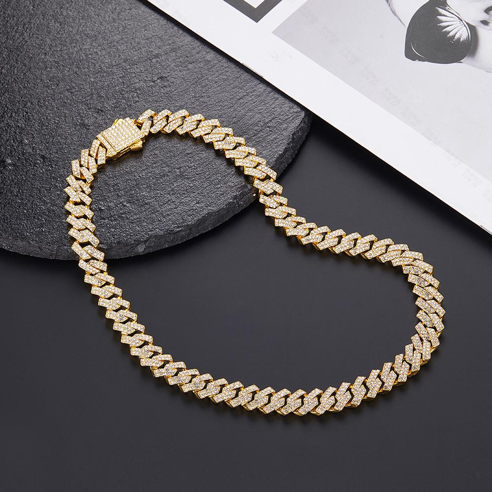 12mm Cuban Chain Rhinestone Hip-Hop Necklace – High-Quality, Versatile Design.