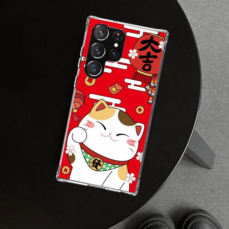Lucky Cat Maneki Neko Japanese Phone Case Cover for Samsung Galaxy S26 S25 Edge S24 S23 Ultra S22 Plus S21 FE S20 + Art Customiz
