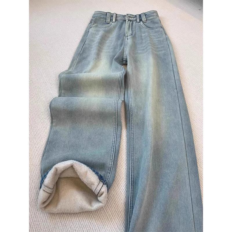 Damen Übergröße Retro Fleecegefüttert High-Waist Wide-Leg Jeans - Winter 2024 Kollektion
