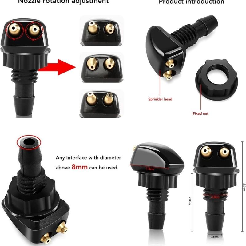 Universally Front Windshield Wiper Arm Washer Nozzle Spray Unit with 2 Holes Wiper Water Spray Jets