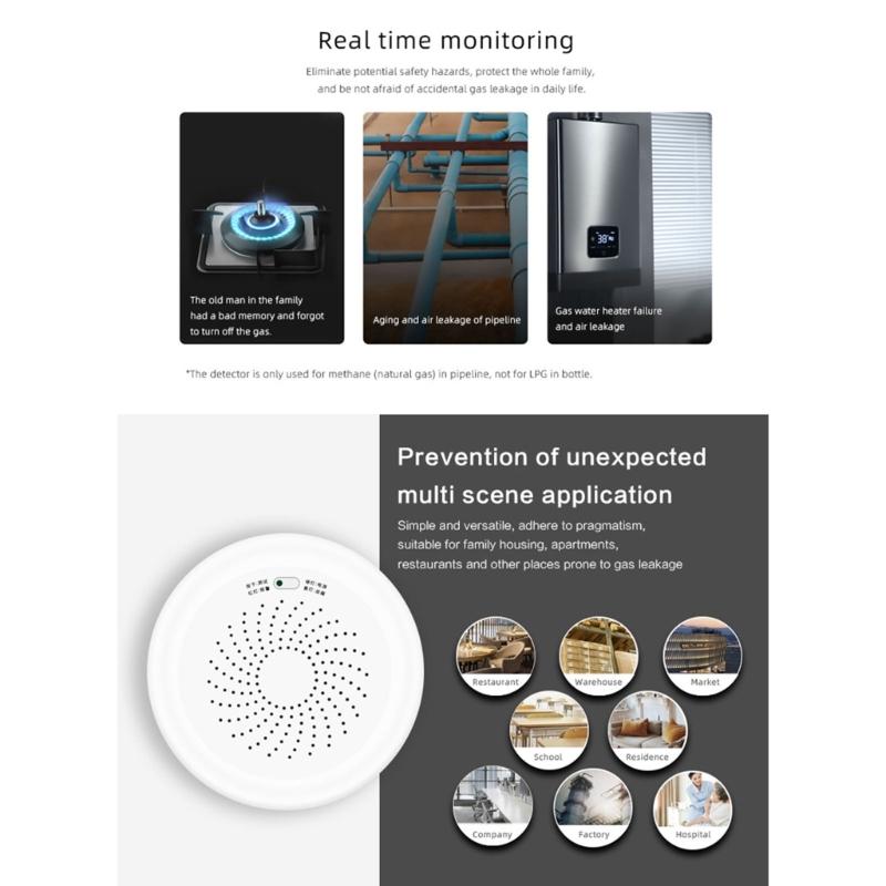 Gas Leakage Detector Combustible Sensory Intelligent Home Security Alarm System App Remote Control For Home Safety