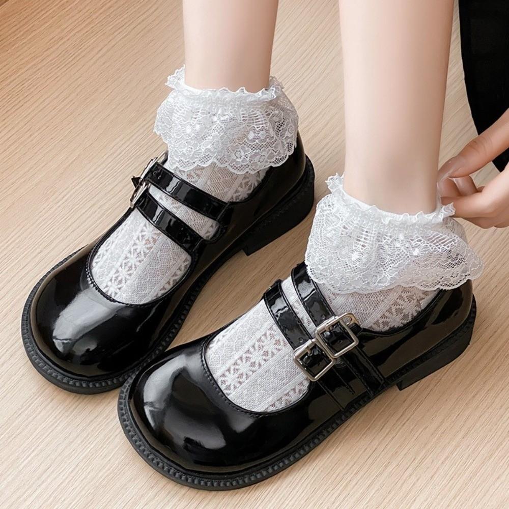 1 pair Hollow Out Mesh Princess Bow Socks Breathable Ruffle Lace Socks Low Tube Socks Women Girls