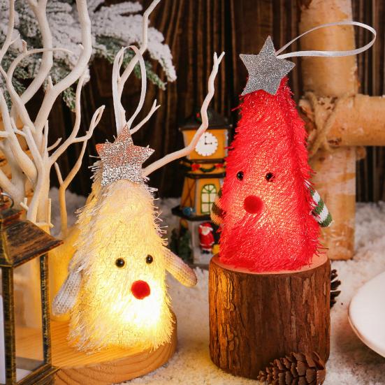 Christmas Tree-shaped Doll with Lights Star Decor Christmas Element Tabletop Decor Home Decoration Figurine