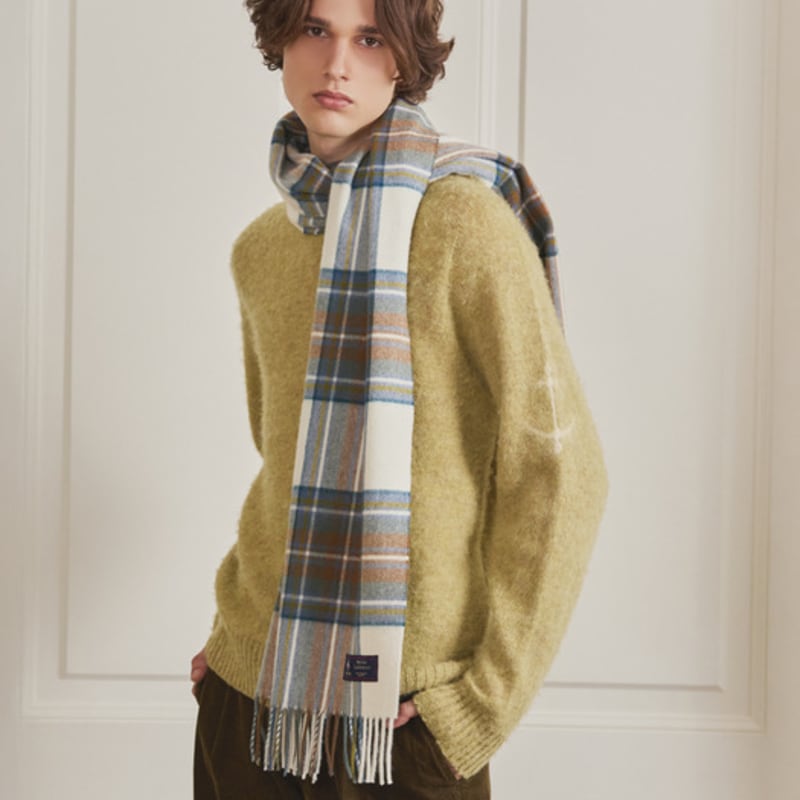 ABRAHAM MOON Merino Wool Shawl Muffler 50cm - New Muted Blue Stuart