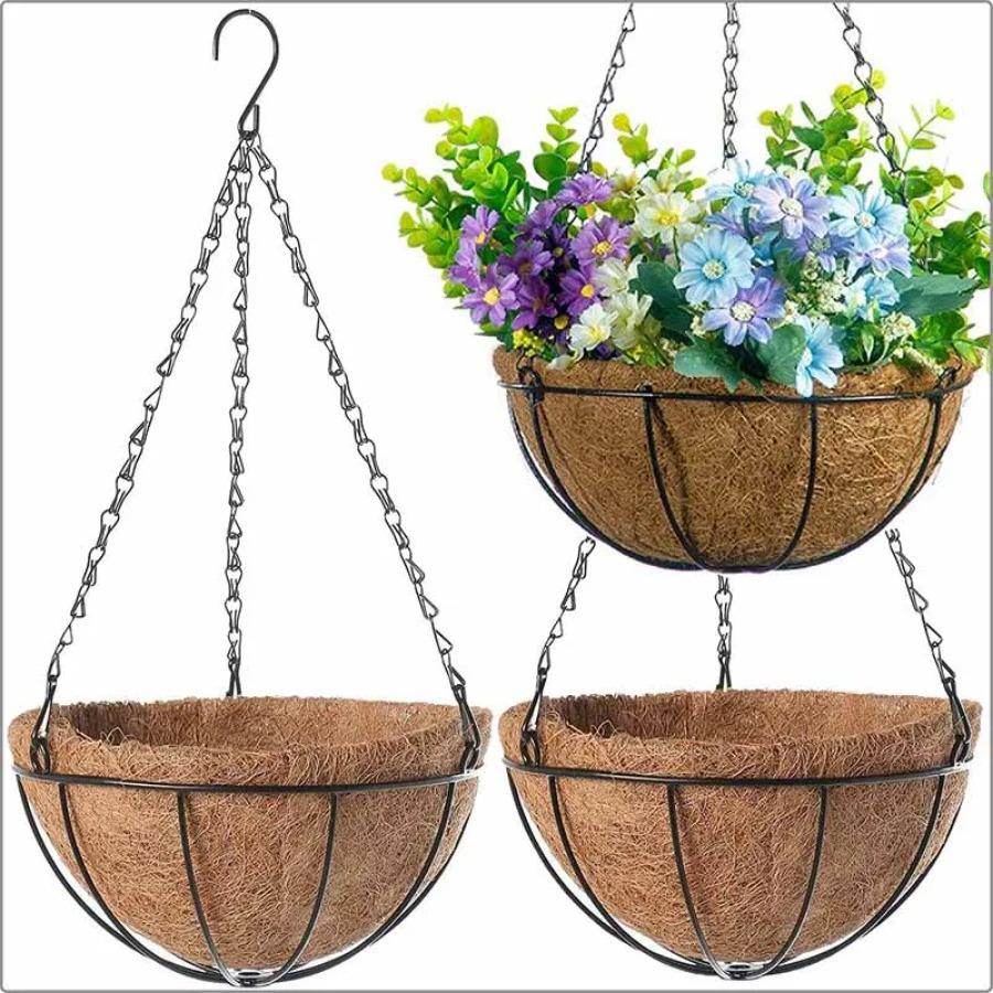 1PCS Round Hanging Basket Coco Liner Coconut Fiber Replacement Flower Basket For Home Gardening, Balcony Gardens, Wedding Decor