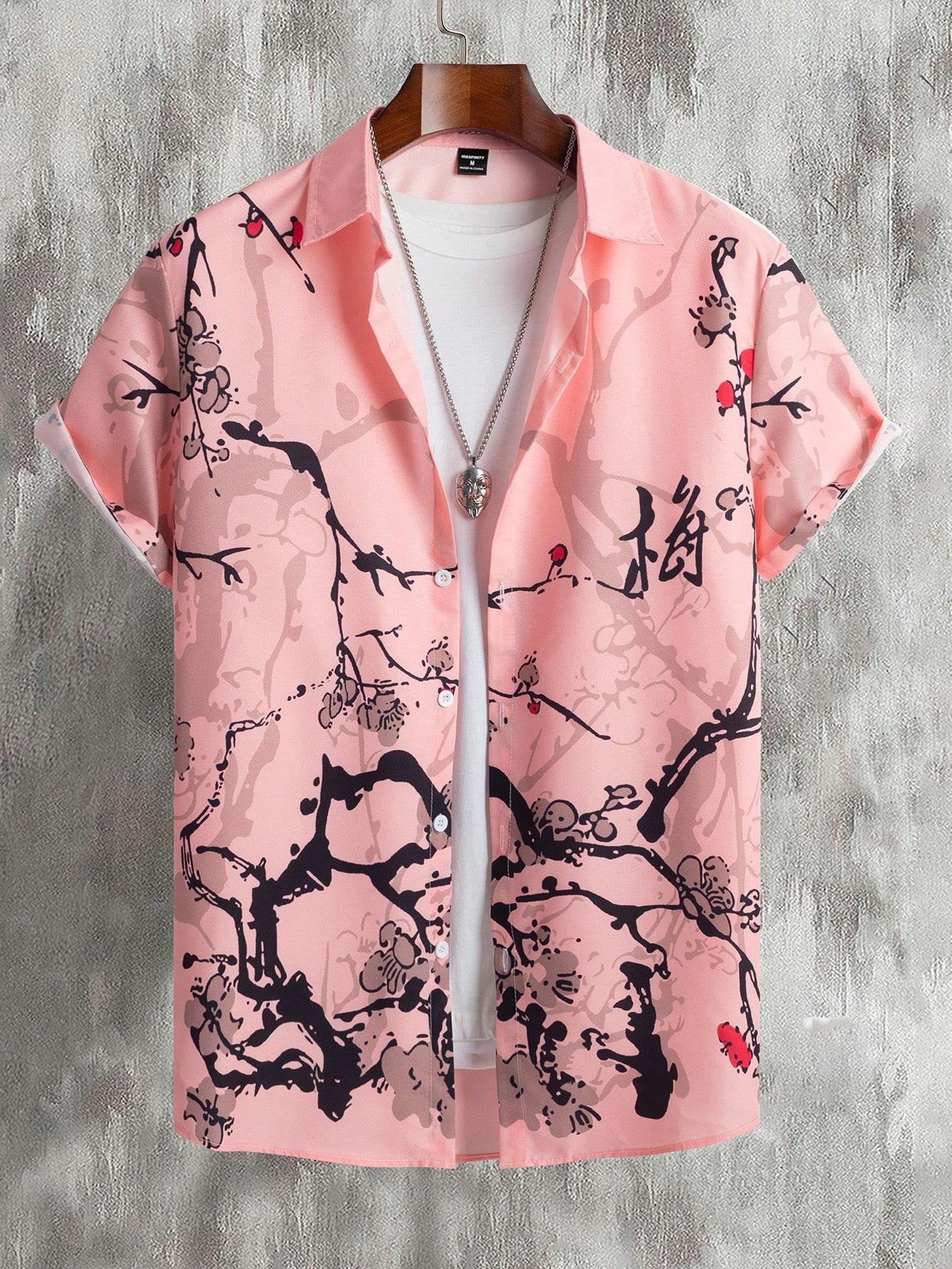 

Manfinity Homme Мужская повседневная рубашка с цветочным принтом и коротким рукавом, без футболки, для отпуска 5XL