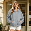 Women's Short Loose Fit Hooded Zip-Up Cardigan Jacket for Casual Daily Wear