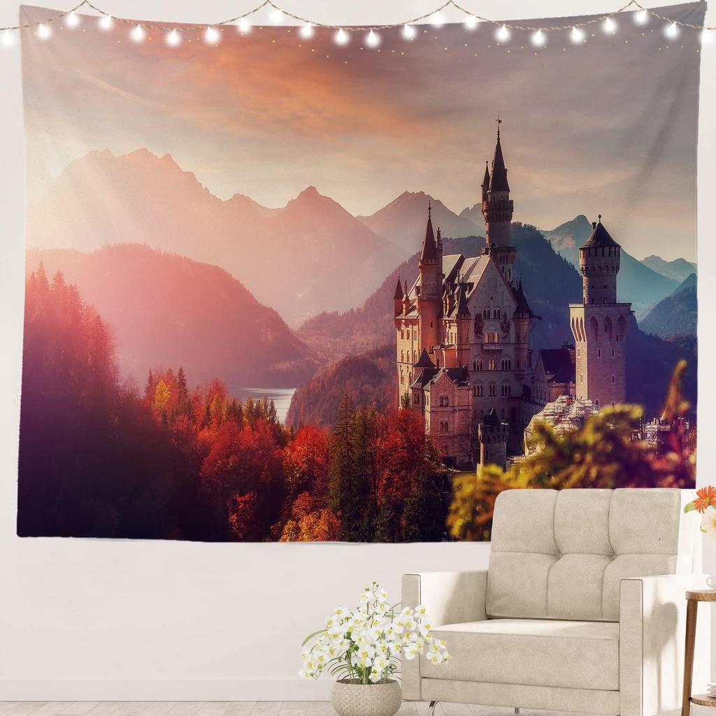 Black and White England Landmark Picnic Mat Hippie Trippy Tapestry Wall Art Meditation Decor for Bedroom Living Room Dorm, Red