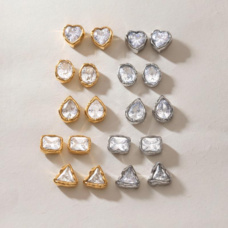 Geometric Zircon Waterproof Stud Earrings for Women High Quality Stainless Steel Non-Irritating Jewelry for Club Wear