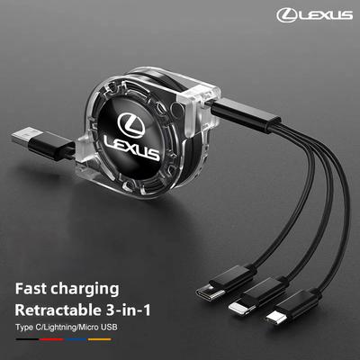 3 In 1 Micro USB Type C Charging Cable Multi Charger Wire Tire Valve Cap For Lexus ES LM GS IS NX RX LX IS250 IS430 RX300 ES300H