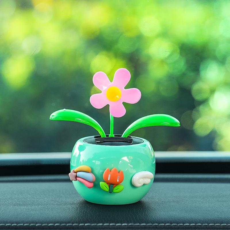 Car Ornaments Cartoon Interior Decorations Car Solar Swing Sunflowers, Plastic Decorative Items