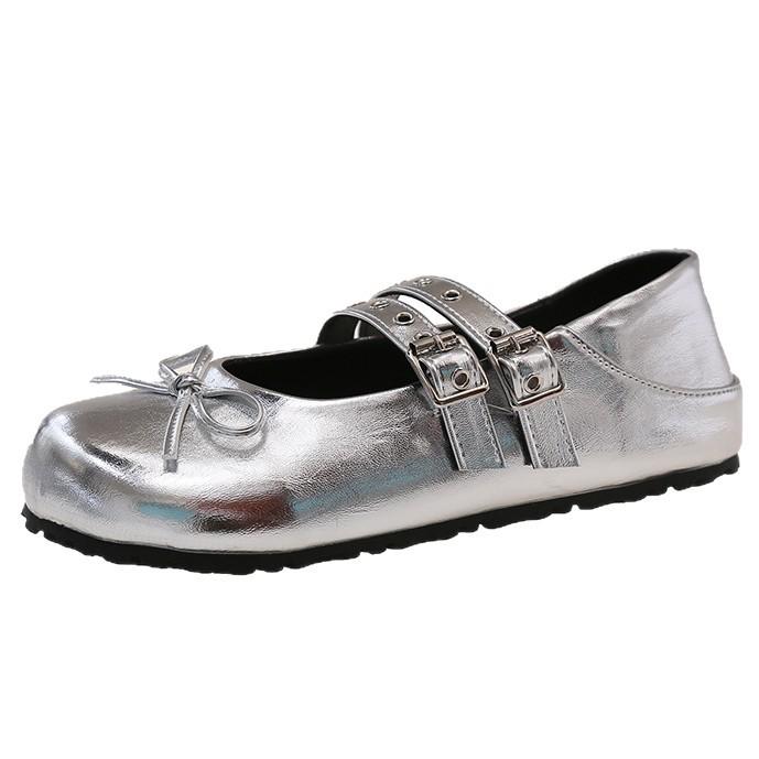 French retro silver round head light mouth flat-soled single shoes women's 2025 new summer soft-soled ballet Mary Jane shoes