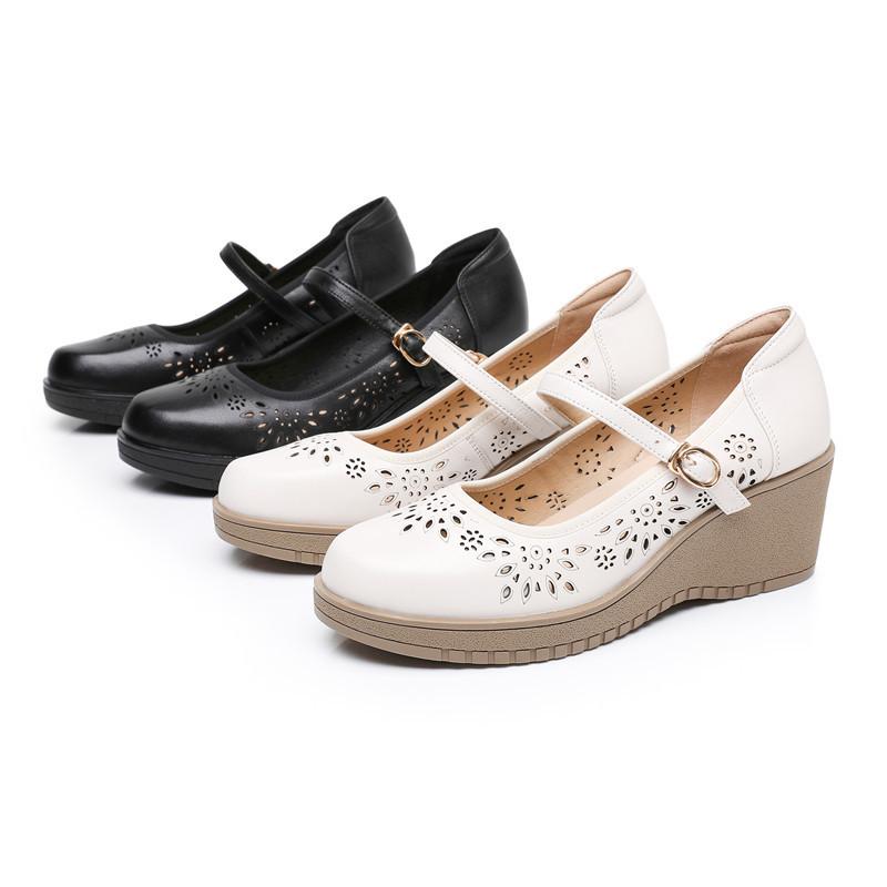 Nuovi Sandali Traspiranti con Tacco Medio Perforati, Punta Tonda e Fibbia, Stile Vintage, Scarpe Comode da Donna per la Mamma