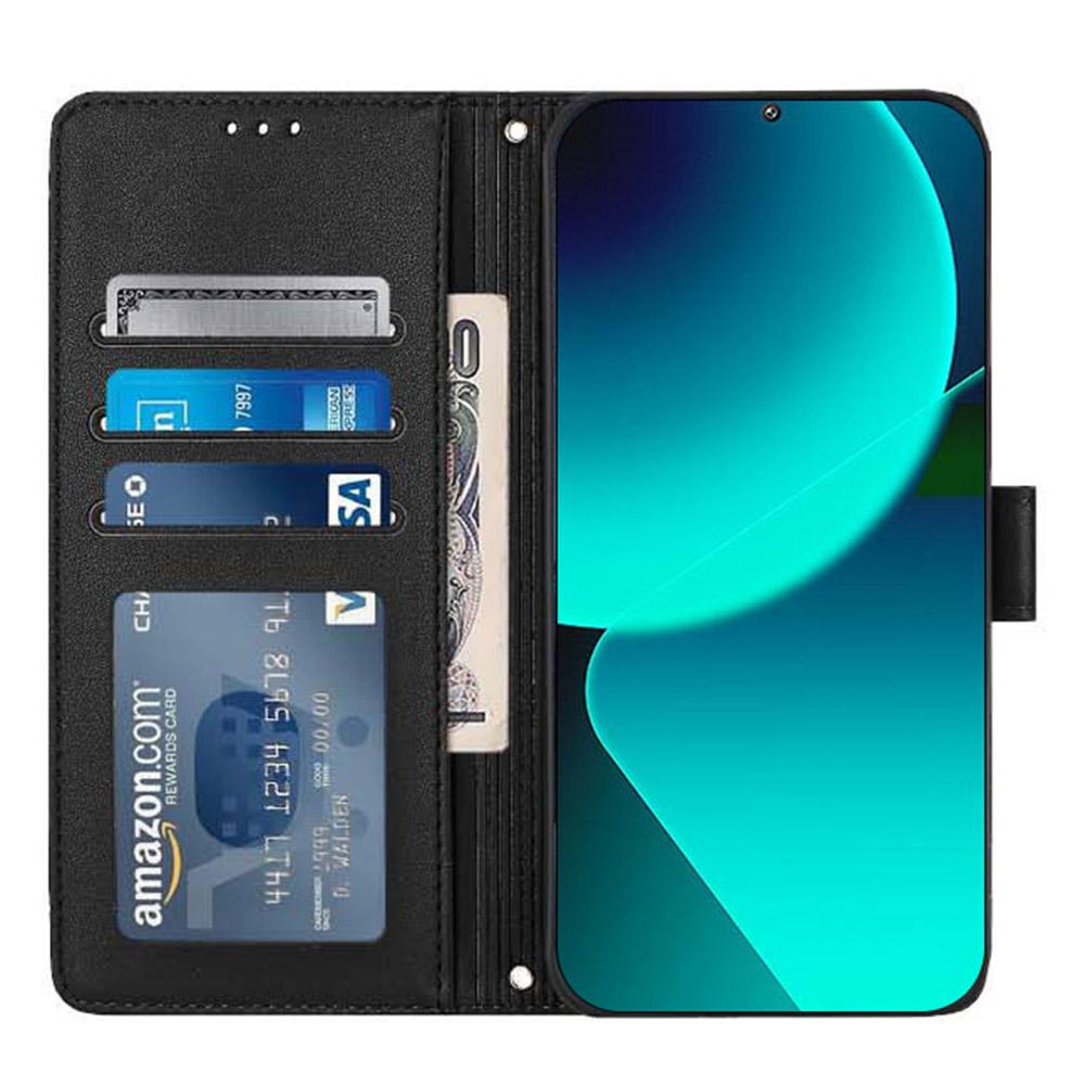 For Xiaomi Redmi Note 13 Pro 5G/Poco X6 5G Case with Strap RFID Blocking Leather Wallet Phone Cover Cat Mouse Pattern - Black
