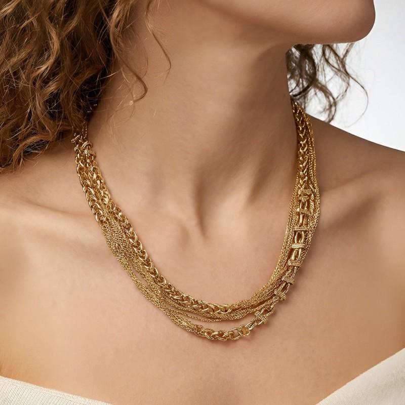 Layered Geometric Chain Necklace Women Gold Zinc Alloy Tassel Pendant 2026 Fashion Statement Jewelry Gold