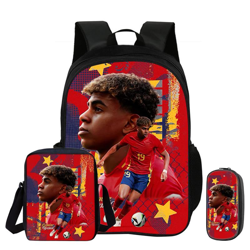 L-Lamin Yamal 3-delige Set Rugzak Schoudertas Etui Boekentas Voetbalster Rugzak kind Mochila Sport Schooltas Kindercadeau