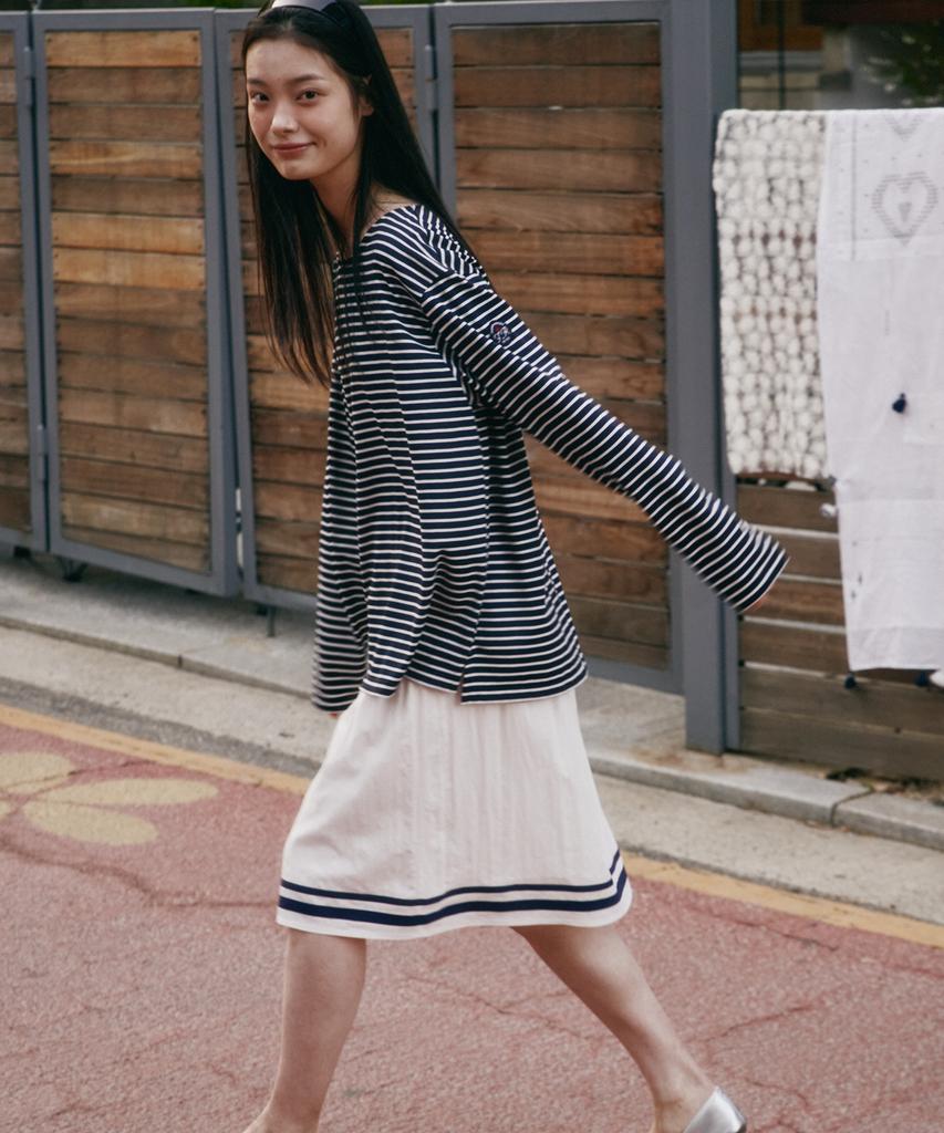 Priter Marine Stripe Mid-Skirt White_F252Sk05