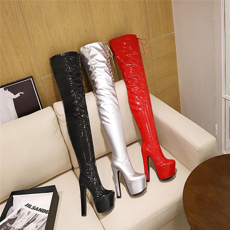 Super High Boots Women Winter Shoes 17cm High Heels Over the Knee Boots Platform Long Stripper Fetish Shoes Lady Large Size 46