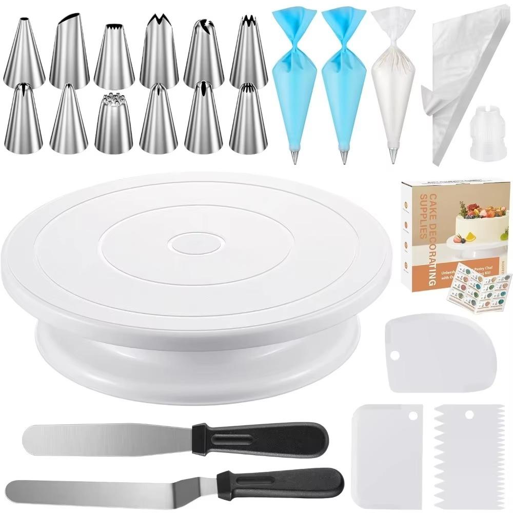 White Round Plastic Cake Turntable Cake Decorating Tools for Beginners and Pros Baking Supplies Accessories