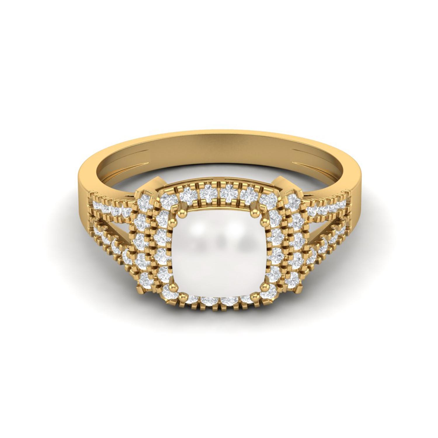 

6MM Cushion Natural Pearl 925 Sterling Silver Gold Vermeil Solitaire with Accent Women Ring 5 жёлтый