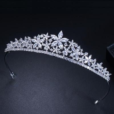 CMM Elegant Cluster Flower AAA Cubic Zirconia Svatební Svatební královna korunní diadém