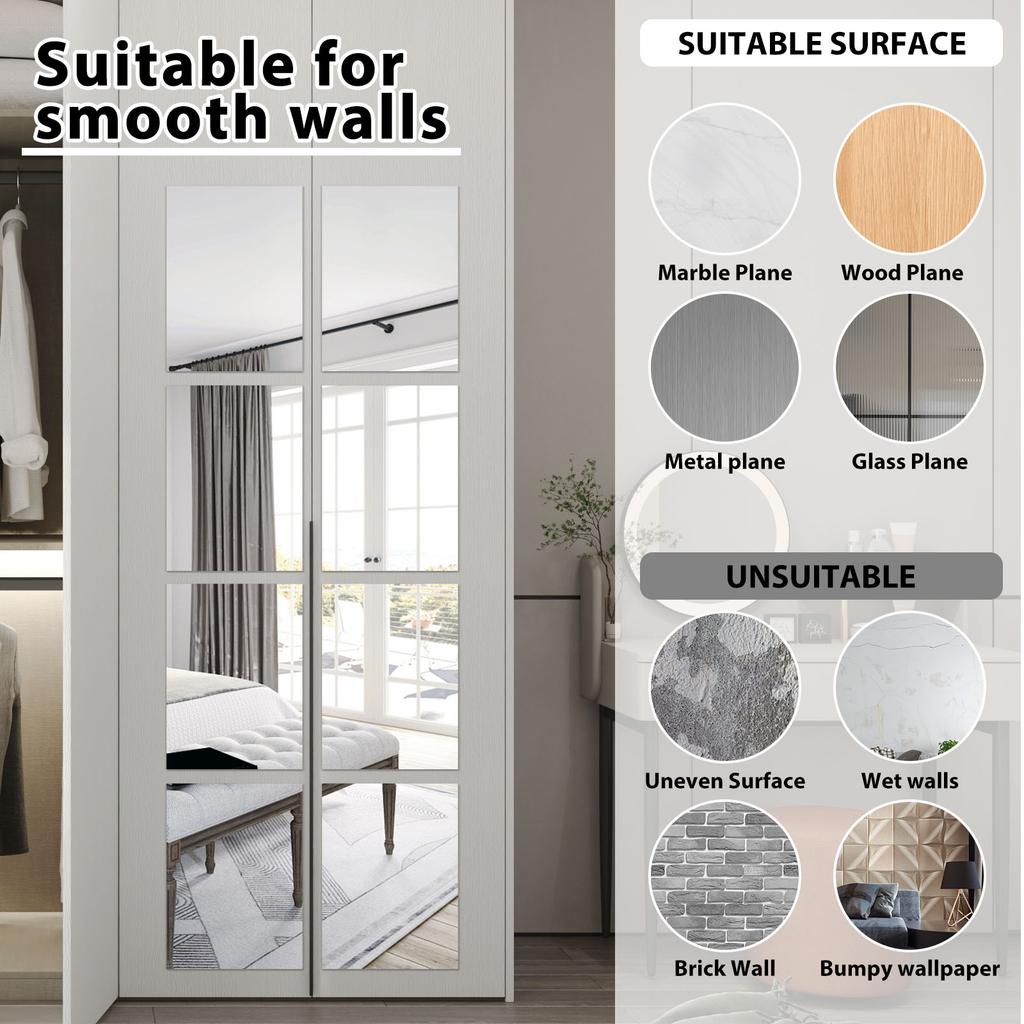 16Pcs Rectangle Mirror Wall Sticker Self-adhesive Acrylic Tiles Mosaic Decal Mural Covering For Bedroom Household DIY Decoration