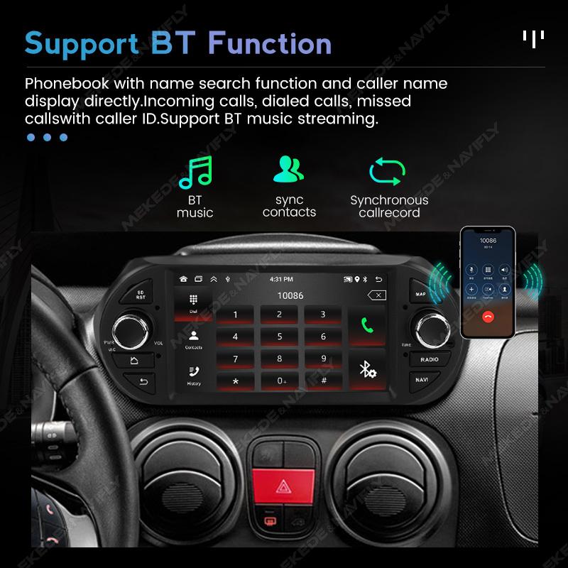 Navifly 7'' 1Din Android For Fiat Fiorino Citroen Nemo Peugeot Bipper 2008-2017 Car Radio Multimedia Video Player Carplay Auto